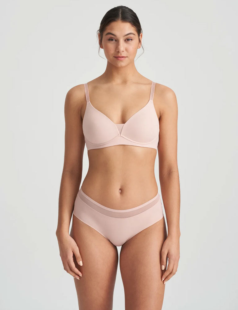 Model wearing 'Louie' Soft Pink Full Cup Bra, by Marie Jo (front view).