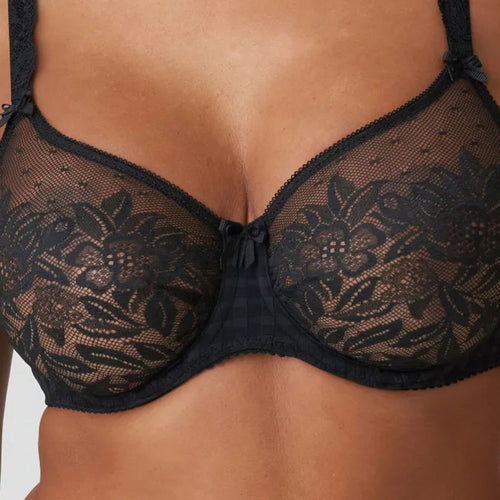 Model wearing 'Madison' Black Non-Padded Full Cup Seamless Bra, by PrimaDonna (detail).