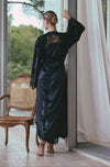 'Appoline' Long Black Silk and Lace Dressing Gown, by Marjolaine (back view).