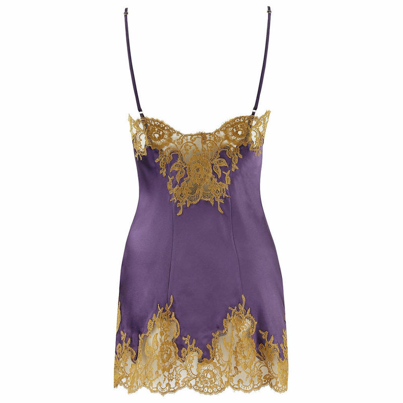 Marjolaine 'Egerie' Silk and Lace Chemise in Prune and Gold