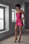 Model wearing 'Brooke' Magenta Babydoll Nightie, by Marjolaine (front view).