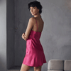 Model wearing 'Brooke' Magenta Babydoll Nightie, by Marjolaine (side view).