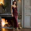 Model wearing 'Nuit Divine' Brown Long Silk Slip / Chemise, by Marjolaine (front view).