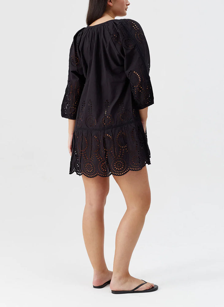 Model wearing 'Ashley' Black Kaftan, by Melissa Odabash (back view).