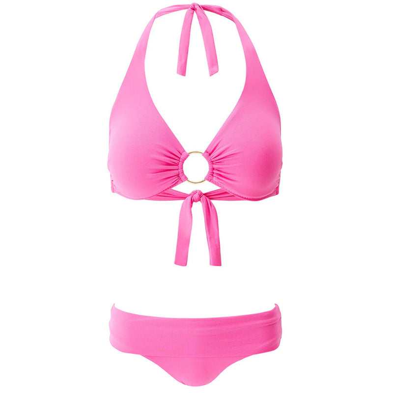 'Brussels' Watermelon Pink Halterneck Bikini Set, by Melissa Odabash (pack shot, front view).
