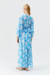 Model wearing 'Cecilia' Lotus Blue Maxi Beach Dress, by Melissa Odabash (back view).