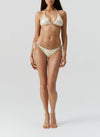 Model wearing ‘Costa' Gold Bikini Set, by Melissa Odabash (front view).