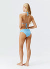 Model wearing 'Grenada' Pale Blue Halterneck Bikini Set, by Melissa Odabash (back view).