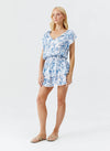 Model wearing 'Keri' Blue Leaf Short Beach Dress, by Melissa Odabash (side view).