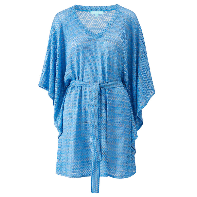 Melissa Odabash 'Petra' Ocean Blue Short Kaftan (pack shot, front view).