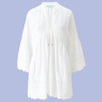 'Sebena' White Short Kaftan, by Melissa Odabash (pack shot, front view).