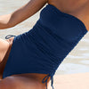Model wearing 'Sydney' Marine Bandeau Swimsuit, by Melissa Odabash (front view, close up).