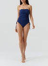 Model wearing 'Sydney' Marine Bandeau Swimsuit, by Melissa Odabash (front view).