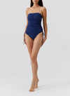 Model wearing 'Sydney' Marine Bandeau Swimsuit, by Melissa Odabash (front view).