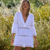 Model wearing 'Victoria' White Kaftan, by Melissa Odabash.