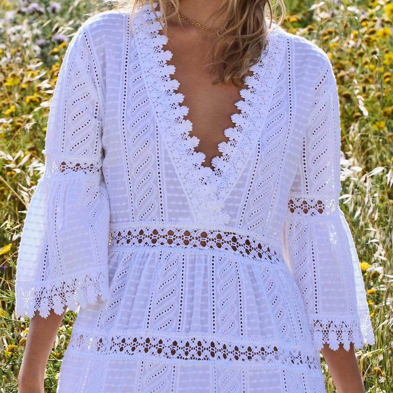 white christmas dresses Casey White Long Sleeve Maxi Crochet Dress