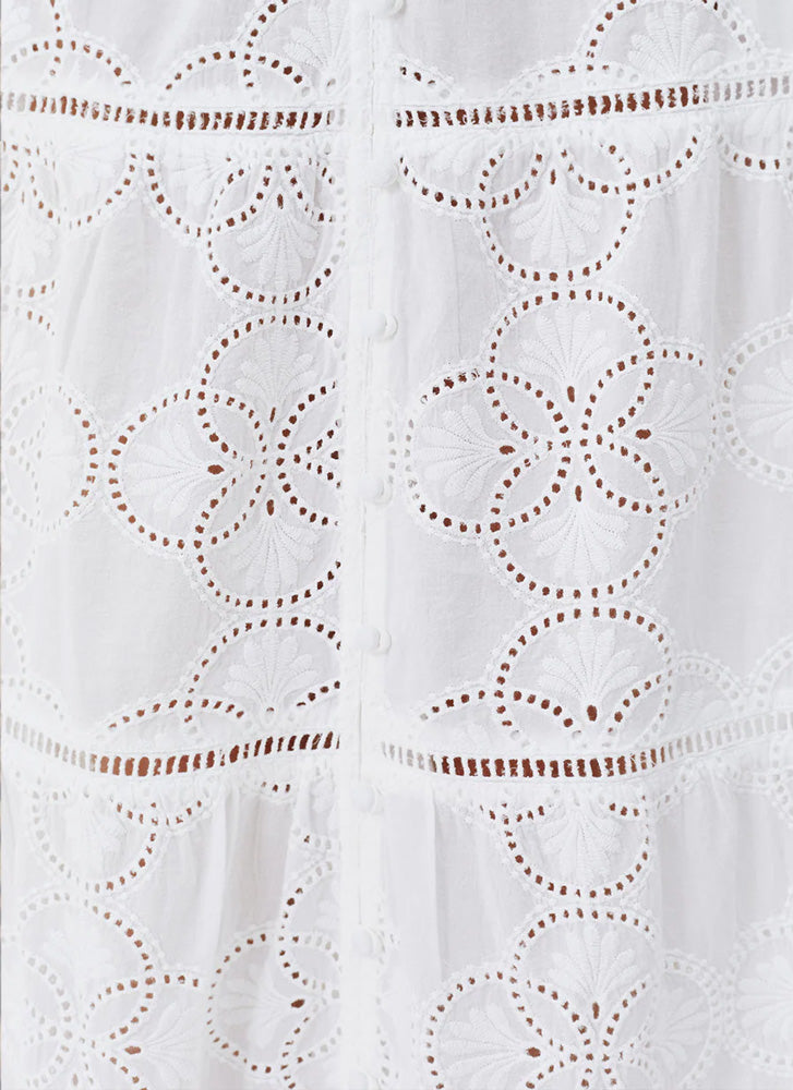 Melissa Odabash 'Cinzia' White Skirt Broderie Anglaise fabric (close-up).
