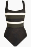 Miraclesuit Spectra collection 'Trinity' Shaping Swimsuit in Black, White & Olive Swimsuit Miraclesuit   