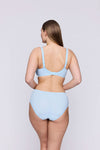 Model wearing 'Deauville' Milky Blue Full Brief and bra, by PrimaDonna (back view).