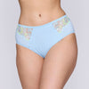 Model wearing 'Deauville' Milky Blue Full Brief, by PrimaDonna (front view).