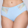 Model wearing 'Deauville' Milky Blue Full Brief, by PrimaDonna (front view close-up).