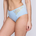 Model wearing 'Deauville' Milky Blue Full Brief, by PrimaDonna (side view).