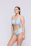 Model wearing 'Deauville' Milky Blue Full Brief and bra, by PrimaDonna (side view).