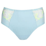 Model wearing 'Deauville' Milky Blue Full Brief, by PrimaDonna (pack shot, front view).