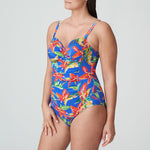 Model wearing 'Latakia' Full Cup Control Swimsuit (Multicolour), by PrimaDonna (side view).
