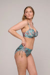 Model wearing 'Riyad' Multicolour Full Cup Bikini Set, by PrimaDonna (side view).