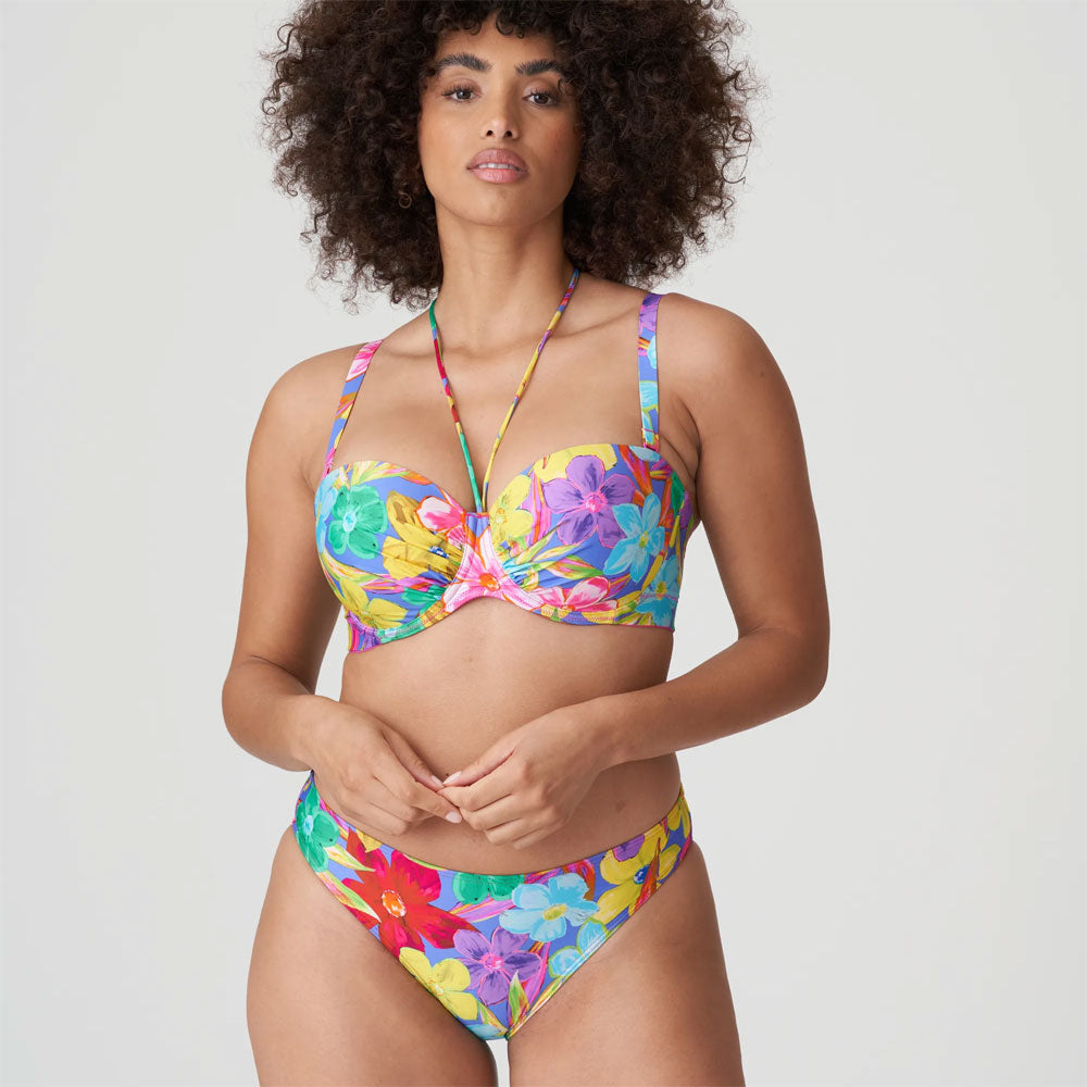 Model wearing 'Sazan' Bikini Set with Padded Top and Rio Brief in Blue Bloom (Multicolour), by PrimaDonna 