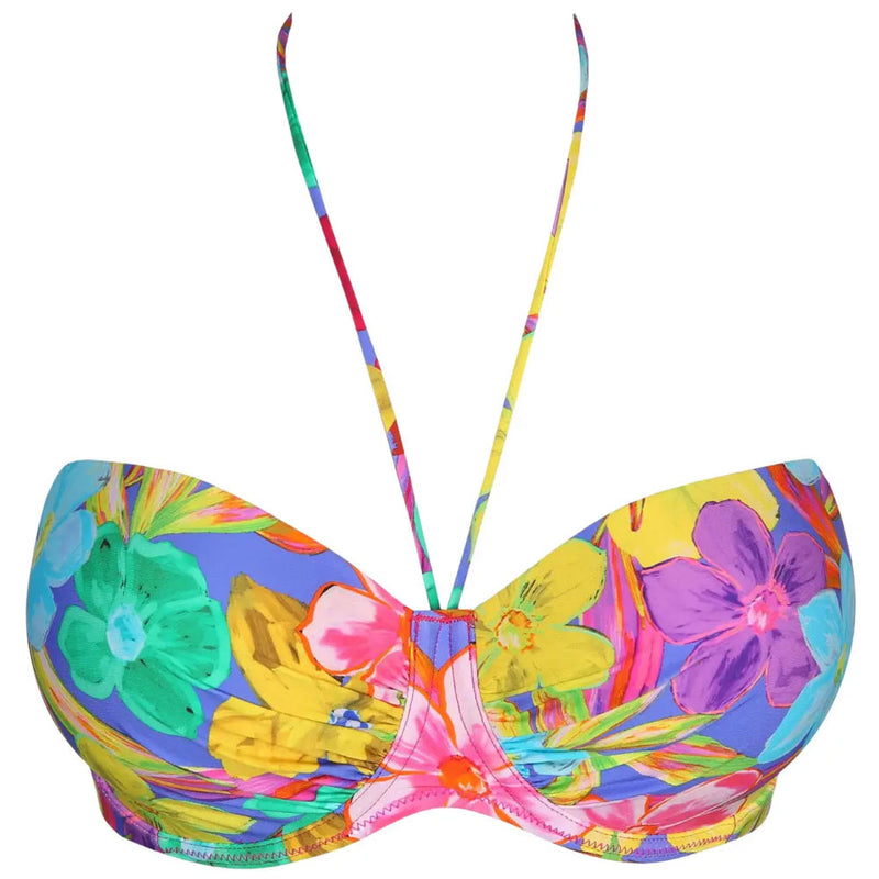 'Sazan' Bikini Top in Blue Bloom (Multicolour), by PrimaDonna (pack shot, front view with neck strap only)