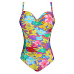 'Sazan' Full Cup Control Swimsuit in Blue Bloom (Multicolour), by PrimaDonna (pack shot, front view) with shoulder straps.