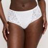 Model wearing 'Rupi' White Full Brief, by PrimaDonna Twist (front view).