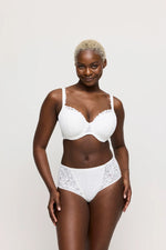 Model wearing 'Rupi' White Full Brief, by PrimaDonna Twist (front view).
