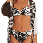 Model wearing 'Adara' Black and White Bikini Set, by Roidal (close-up).