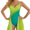 Model wearing Brasil Touch collection 'Arian' Swimsuit in Blue & Green Ombre, by Roidal.