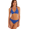 Model wearing 'Iriela' Blue Plunging Halterneck Bikini Set, by Roidal (front view).