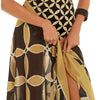 Model holding 'Cris' Two-Tone Brown Pareo/Wrap, by Roidal (close-up).