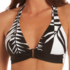 Model wearing 'Leire' Black and White Halterneck Bikini Top, by Roidal.