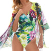 Model wearing Roidal Tropic collection 'Ocean' Soft Cup Crossover Swimsuit (Multicolour)