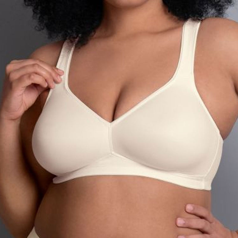 Model wearing Rosa Faia 'Twin' Ivory Wire-Free Full Cup Soft Bra.