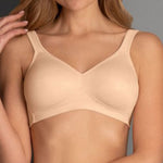 Model wearing Rosa Faia 'Twin' Wire-Free Full Cup Soft Bra in Desert (Sand).