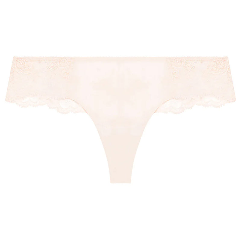 'Intrigue' Pale Pink Tanga, by Simone Pérèle (pack shot, front view).