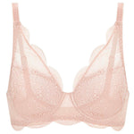'Karma' Beige Pink 3D Moulded Bra, by Simone Pérèle (pack shot, front view).