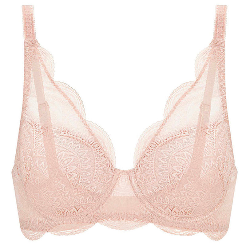 'Karma' Beige Pink 3D Moulded Bra, by Simone Pérèle (pack shot, front view).