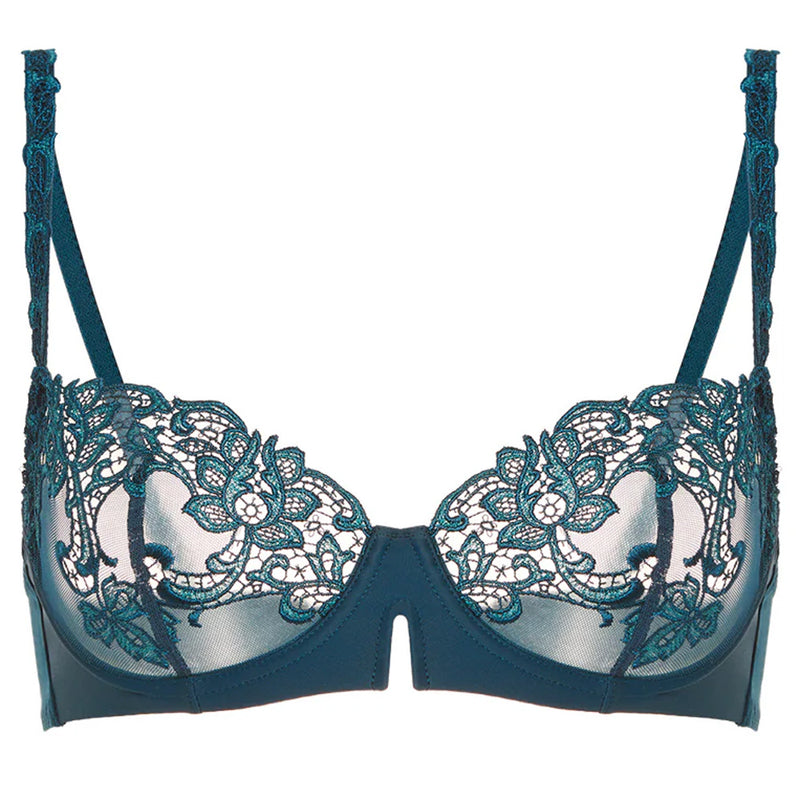 'Saga' Teal Half Cup Bra, by Simone Pérèle (pack shot, front view).