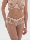 Model wearing 'Saga' Pale Pink Shorty, by Simone Pérèle (front view).