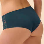 Model wearing 'Saga' Teal Shorty, by Simone Pérèle (back view, close up).