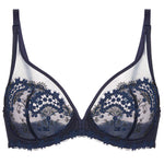 'Wish' Midnight Blue Underwired Full Cup Plunge Bra, by Simone Pérèle (pack shot, front view).